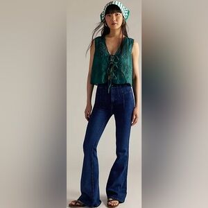 Free People We The Free Jayde High Rise Flare Jeans Boho Retro‎ 28 Dark Wash